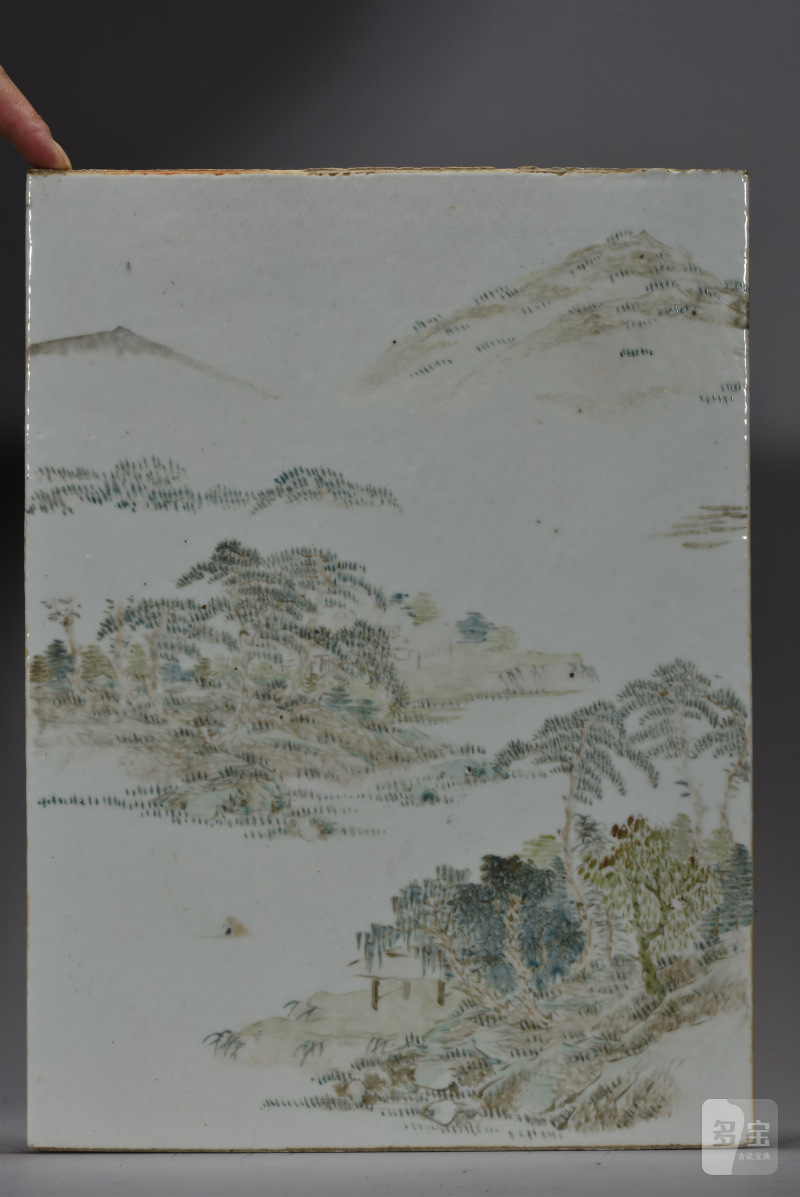清光绪 任焕章风格浅绛彩湖山归舟图瓷板挂屏 - 图4